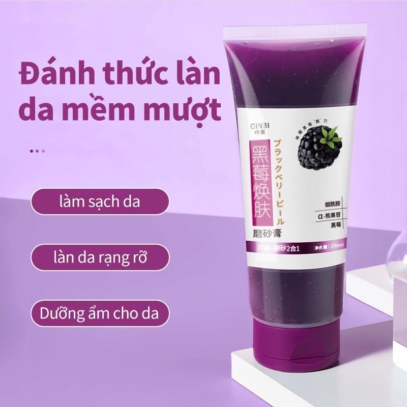 Gel Tẩy Tế Bào Chết Toàn Thân Mâm Xôi Đen GinBi 200ml | Chiết Xuất Mâm Xôi Đen Dưỡng Trắng Da An Toàn, Hiệu Quả