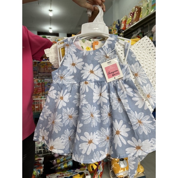 Váy Hoa Không Tay In Hoa Có Nón Và Thắt Nơ To Cho Bé Gái