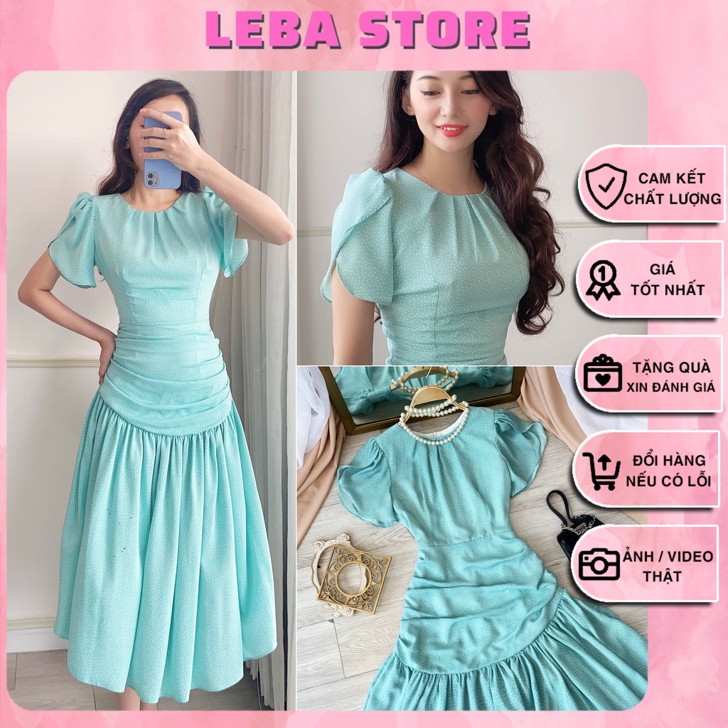 Đầm Maxi Cổ Tròn Kính Siêu Đẹp Chuẩn Gu Quý Cô Sang trọng, Váy xòe, tay ngắn, che bụng, xếp eo, chấm bi, đi làm, du lịch | BigBuy360 - bigbuy360.vn