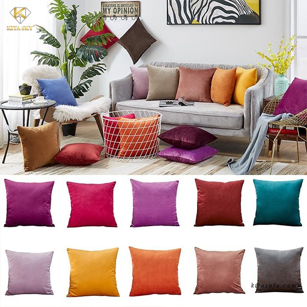 VỎ GỐI SOFA tựa lưng trang trí vải nhung đẹp cao cấp Kita [Hàng có sẵn] - Vỏ gối vuông kích thước 45x45cm giá rẻ.