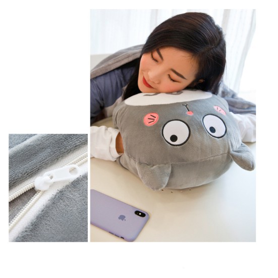 Bộ chăn gối 3 trong 1 totoro cao cấp siêu mềm mịn (Xám)