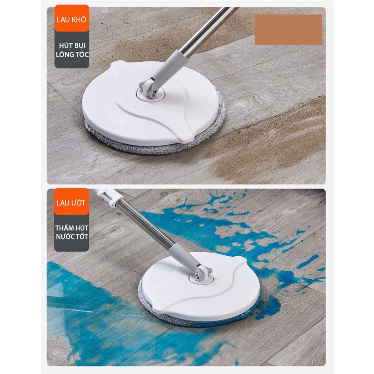 Bộ Cây Lau Nhà Thông Minh, Bộ Cây Lau Nhà Tự Vắt Xoay 360 Độ Kèm Thùng Tự Vắt SPINMOP Cao Cấp