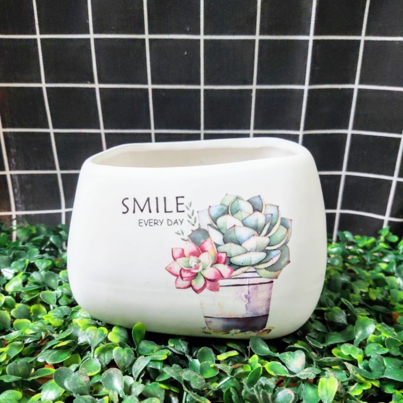 Chậu sứ trồng cây méo ASA, men mát in hình ngẫu nhiên, trồng cây để bàn, cây phong thủy