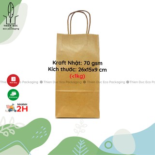 Combo 20 TÚI GIẤY XI MĂNG 26x15x9cm KRAFT NHẬT CÓ QUAI DÙNG ĐỰNG QUẦN ÁO, QUÀ, THỰC PHẨM…