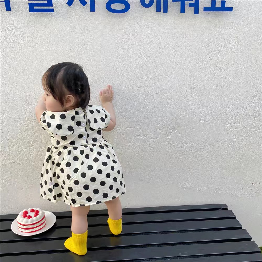 Đầm Công Chúa Họa Tiết Chấm Bi Dễ Thương Thời Trang Mùa Hè Phong Cách Hàn Quốc Cho Bé Gái