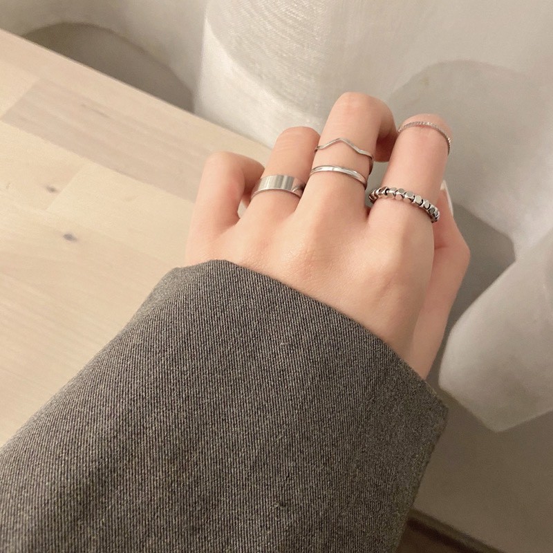 Set Nhẫn Nữ 6 Chiếc Midi Thép Không Gỉ Họa Tiết Tổ Ong Thời Trang