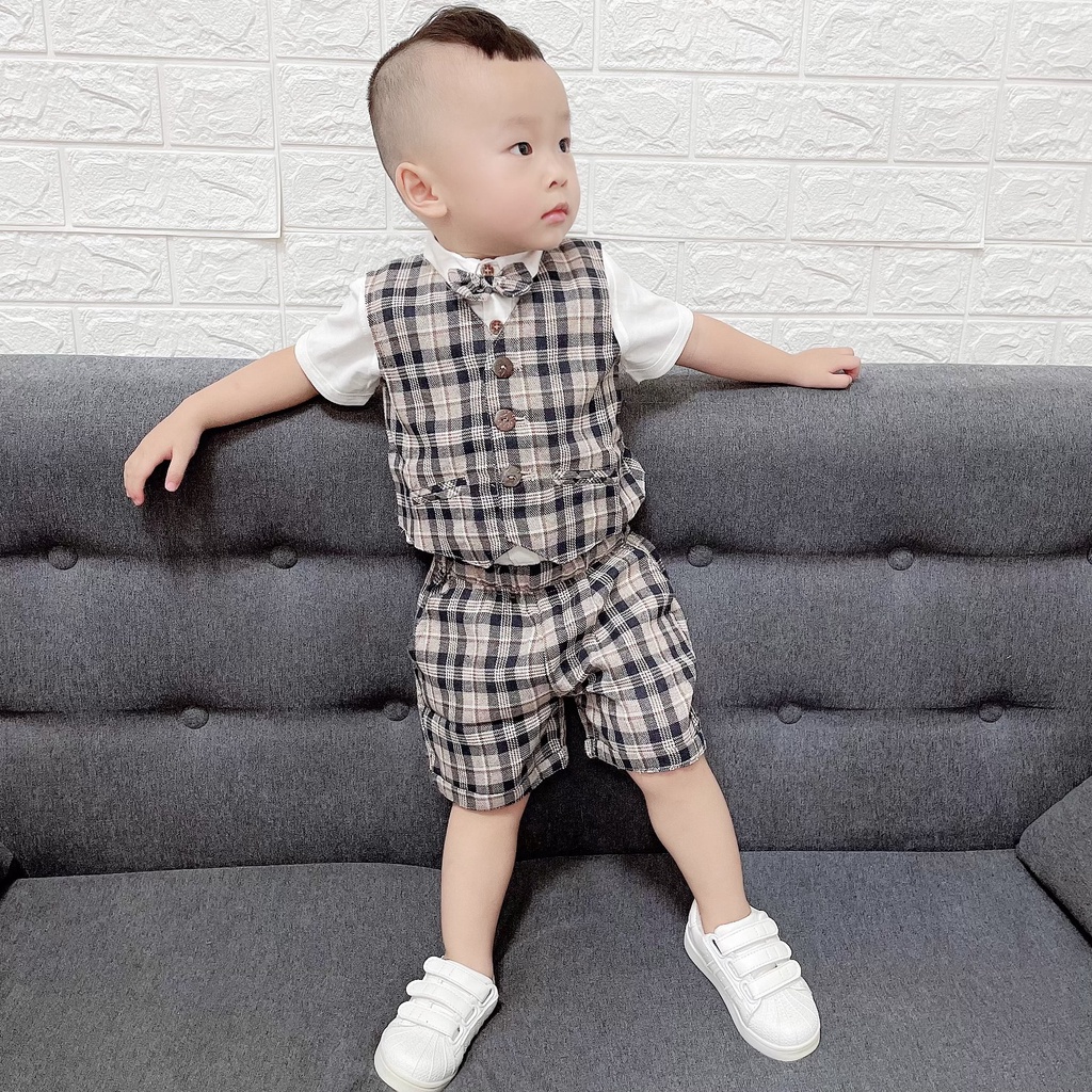 Bộ vest bé trai sơ sinh đến 1 2 3 tuổi mẫu bộ công tử cho bé trai 4 chi tiết dành cho bé Sumin Kid