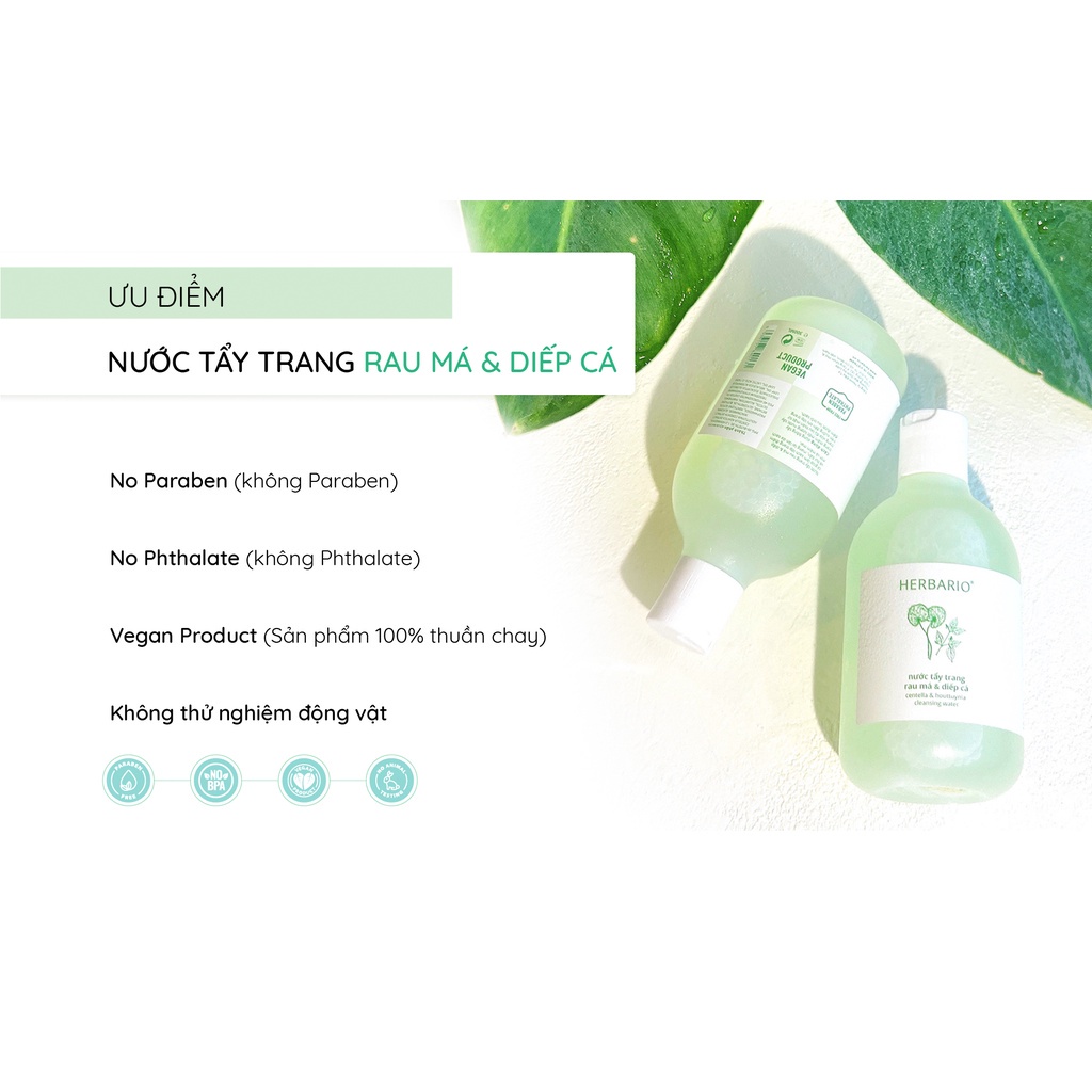 [Mã COSGLORIAT3 -8% đơn 250K] Nước Tẩy Trang Rau Má Và Diếp Cá Herbario 300ml Thuần Chay Cho Da Mụn, Da Dầu