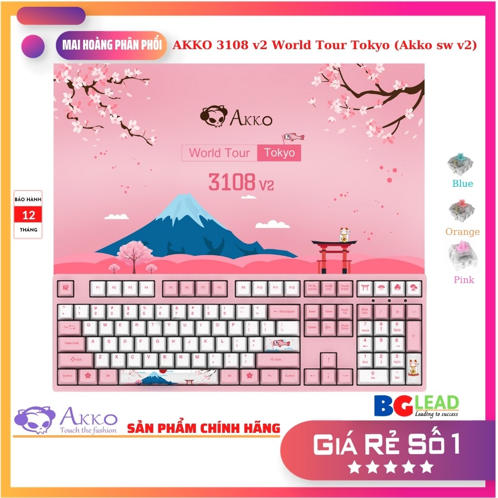 Bàn phím cơ AKKO 3108 v2 World Tour Tokyo (Akko sw v2) - Sản phẩm chính hàng| Mai Hoàng nhập khẩu, phần phối và bảo hành