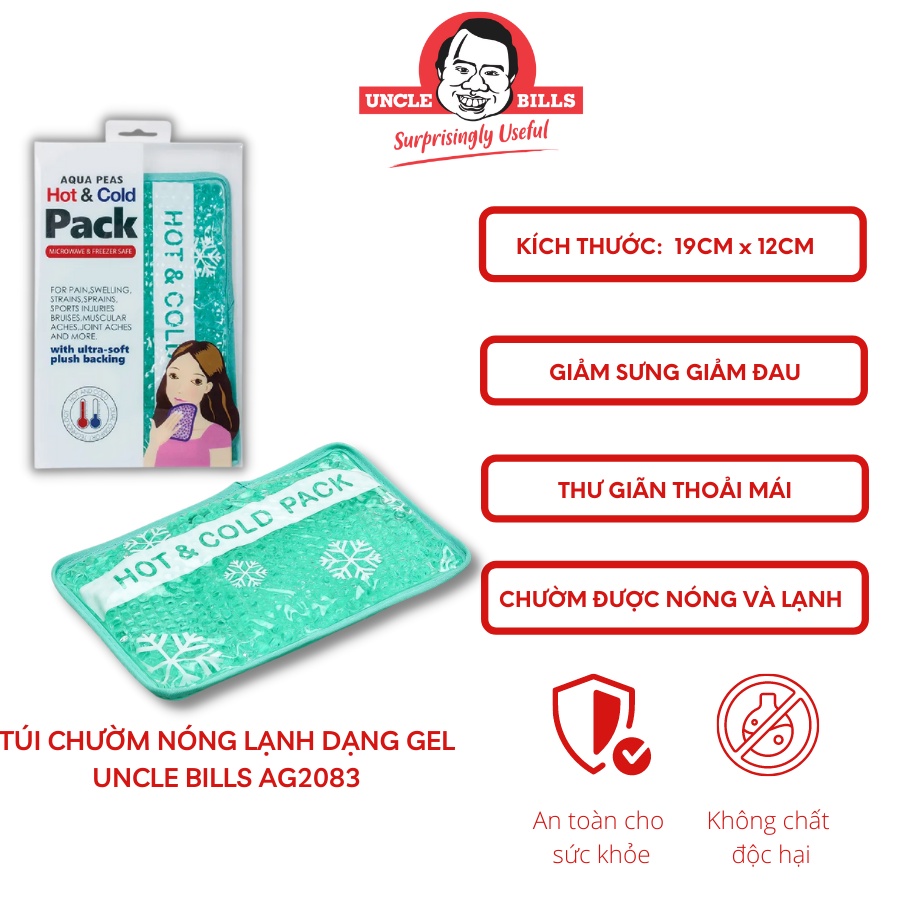 Túi chườm nóng lạnh dạng gel đa năng, giảm đau, giảm sưng, trị ê buốt, dành cho bạn nữ khi tới thán Uncle Bills AG2083