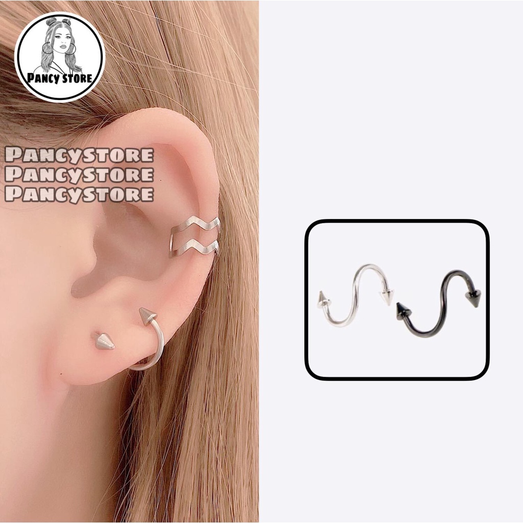 bông tai nam nữ titan xoắn mũi nhọn Unisex