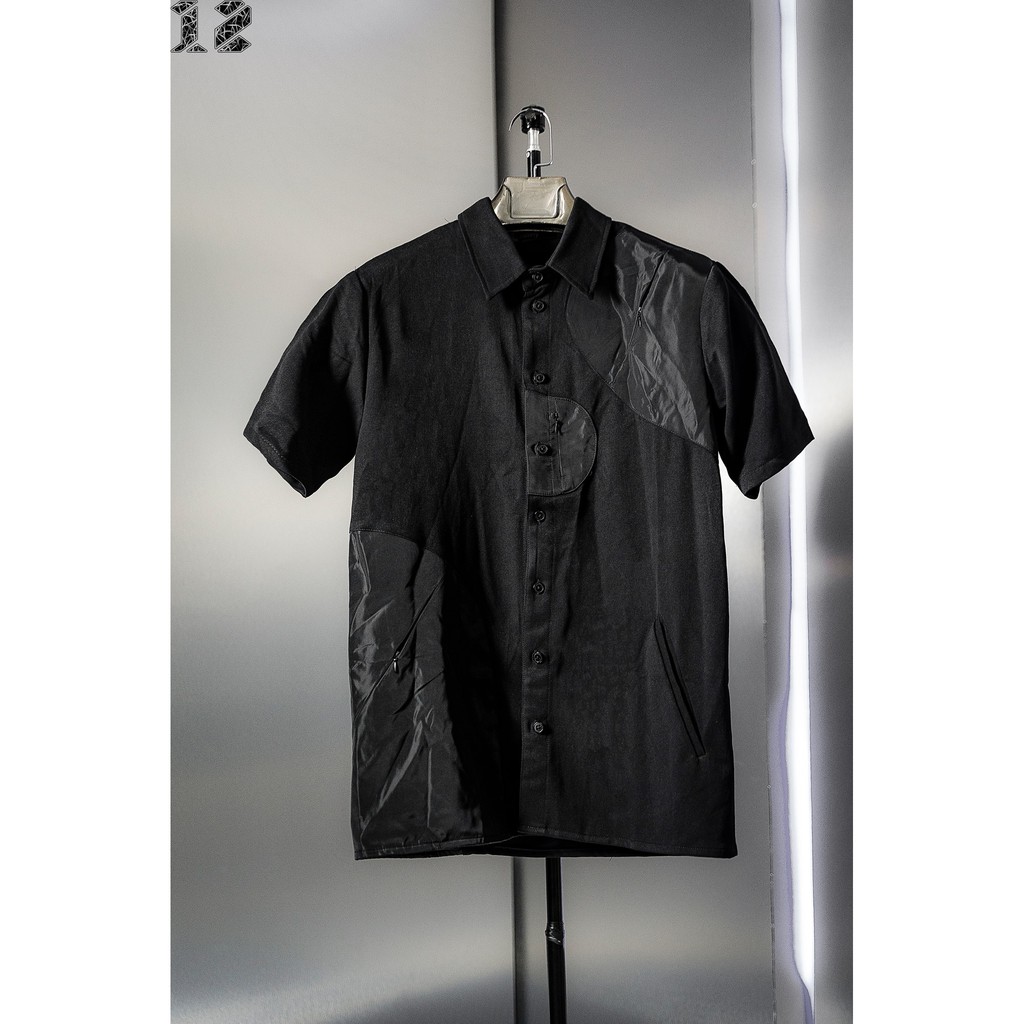 Áo Sơ Mi Nam Nữ 12.DESTINY Chi Tiết Phối Túi Gió Chất Liệu Premium Cotton Màu Đen (THIẾT KẾ ĐỘC QUYỀN)
