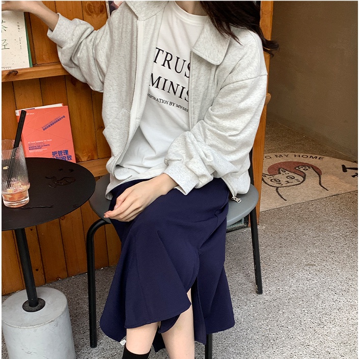 Áo Sweater Dáng Rộng Phối Khóa Kéo Thời Trang Mùa Thu Dành Cho Nữ