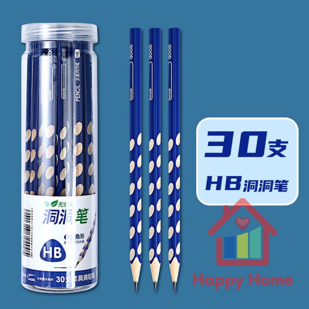 Bút chì tập viết có lỗ, ba mặt hình tam giác chống trơn trượt dành cho bé Happy Home