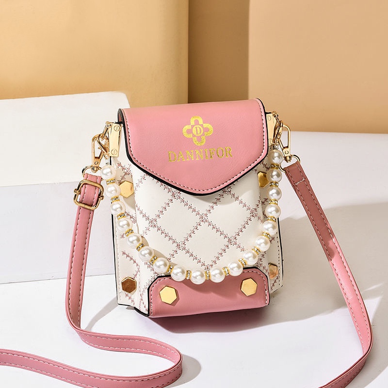 Túi đeo chéo hình vuông nhỏ đính ngọc trai thời trang cho nữ