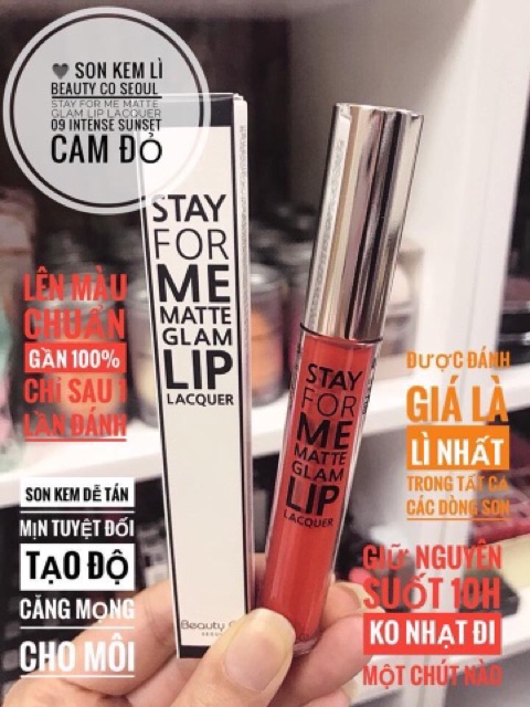 Son Kem Beauty Co Seoul Stay For Me Matte Glam Lip Lacquer Màu 09 Intense Sunset - Màu Cam Đỏ 