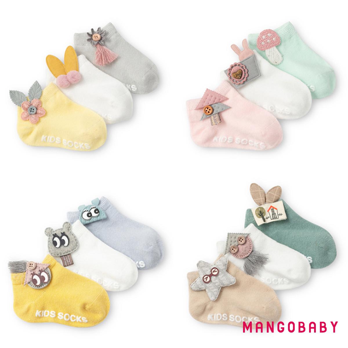 Set 3 đôi vớ cotton cổ thấp chống trượt thoáng khí dễ thương xinh xắn dành cho bé