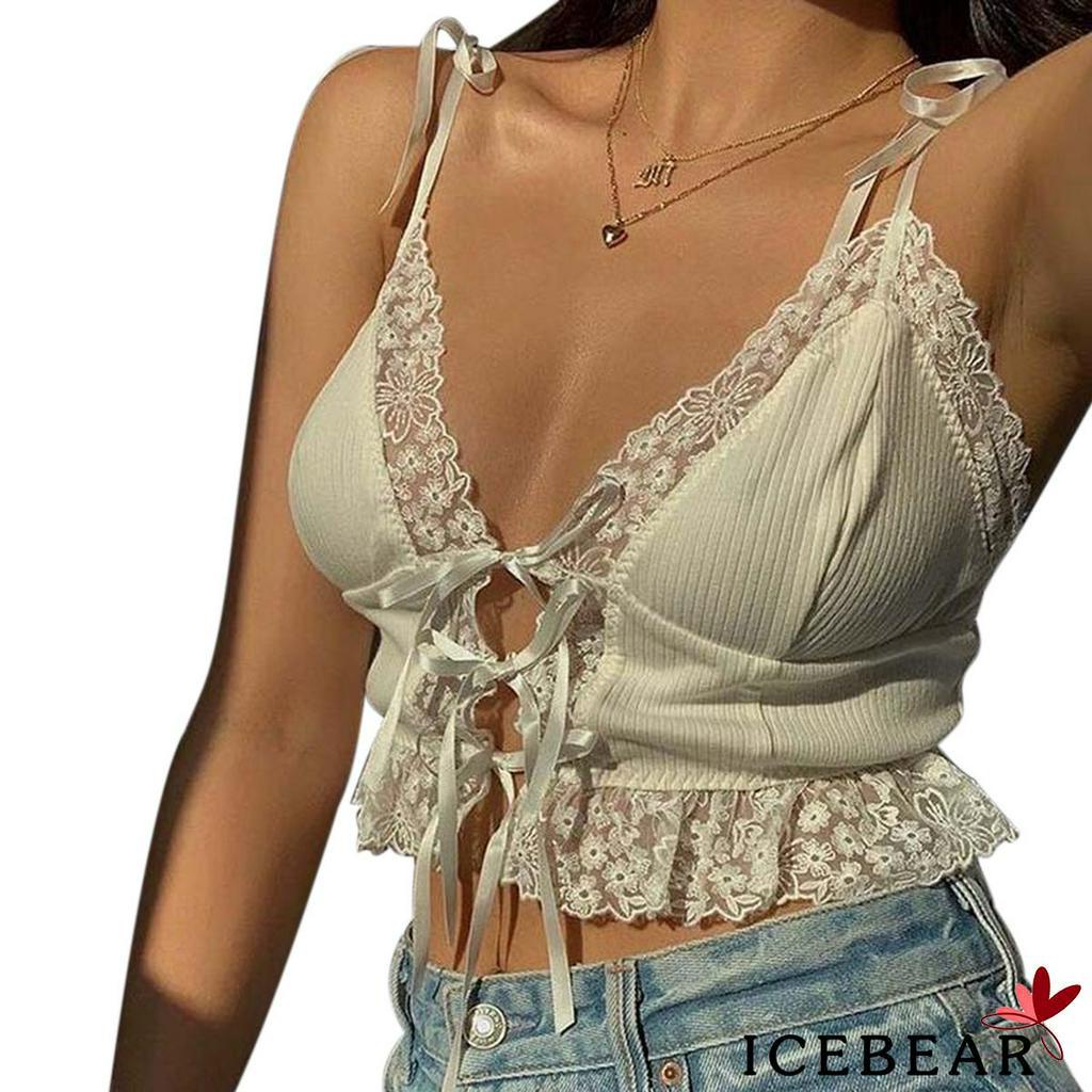 Áo Sát Nách Phối Ren Hoa Thiết Kế Cổ Chữ V Quyến Rũ