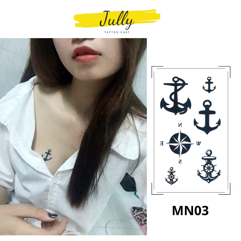 Hình xăm dán tạm thời mini hình mỏ neo đẹp nhật, chống nước, an toàn, bền đẹp JULLY Tattoo chất