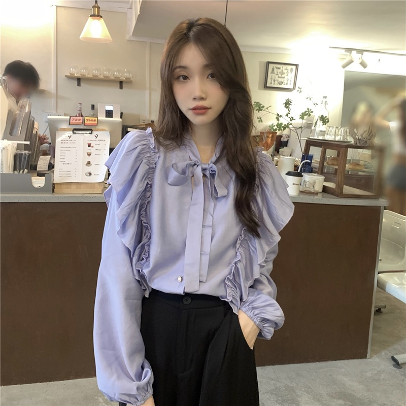 Áo Sơ Mi Dài Tay Cổ Chữ V Phong Cách Pháp 56013