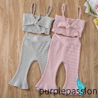 Set Áo Hai Dây + Quần Dài Kẻ Sọc Cho Bé Gái