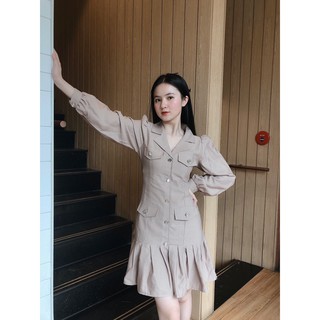 ĐẦM TẾT VEST NHUNG TĂM TAY DÀI DÁNG XÒE ĐUÔI CÁ PHỐI NÚT-hình thật shop chụp
