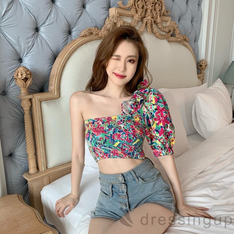 Áo Trễ Vai Tay Phồng In Hoa Thanh Lịch Dành Cho Nữ