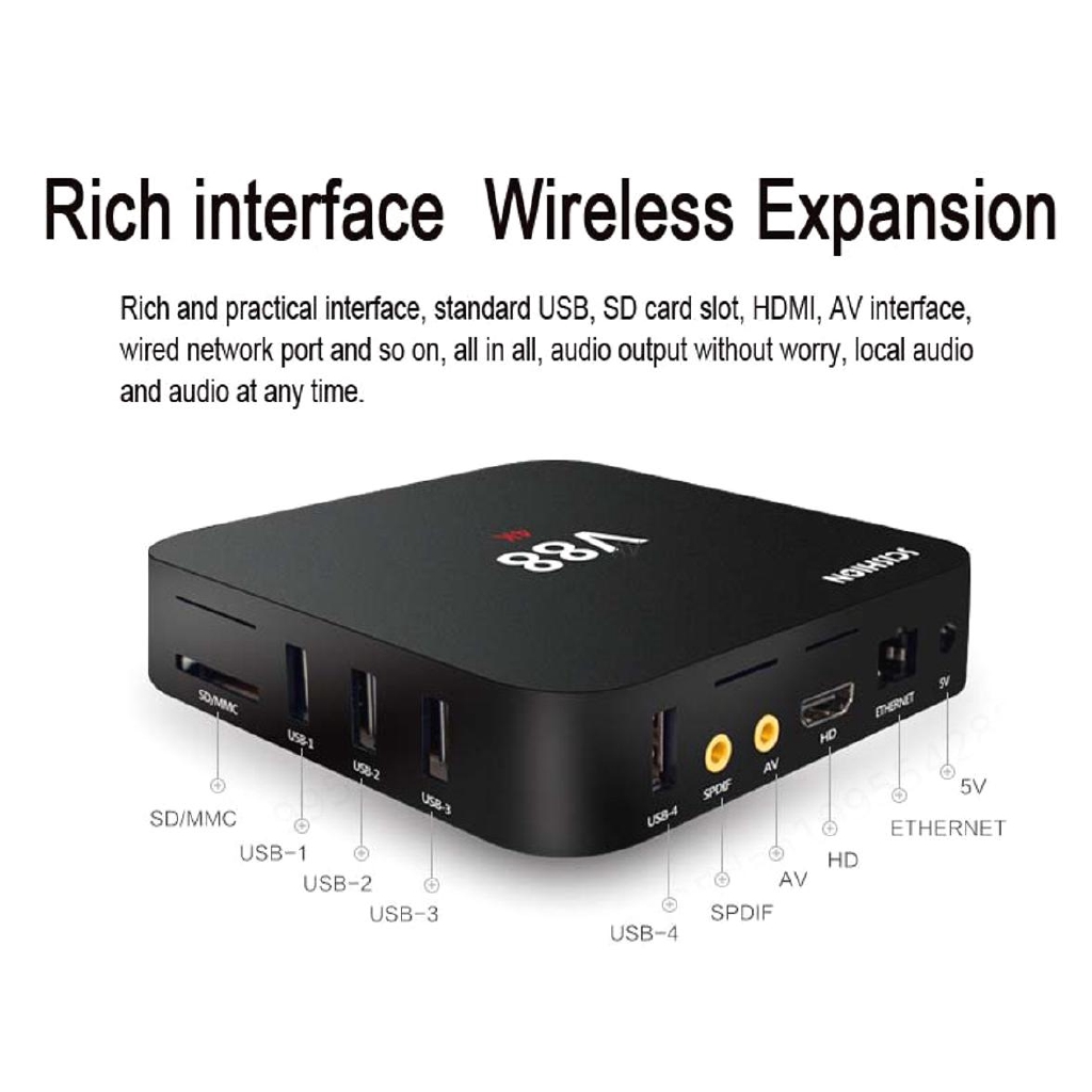 Bộ Tv Box V88 1 + 8g 2 + 16g Tv Box Android Box Thông Minh 4k Rk3229 Android 7.1 Và Phụ Kiện