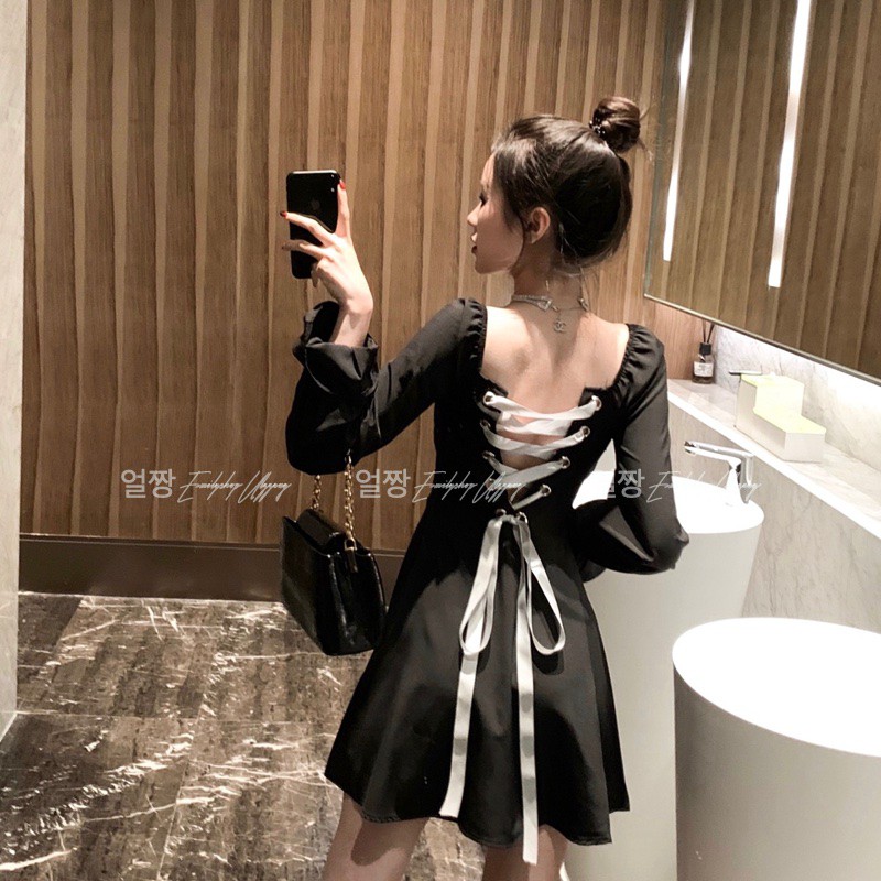 Đầm nữ dáng xòe đan dây lưng tay dài Emilyshop
