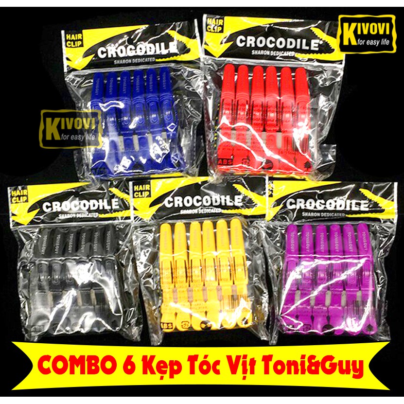 COMBO 6 Kẹp Tóc Vịt Toni&Guy Giúp Cố Định Tóc / Tóc Mái - Nhựa Đen Miệng Cá Sấu Có Lò Xo Thép Không Gỉ - Kivovi