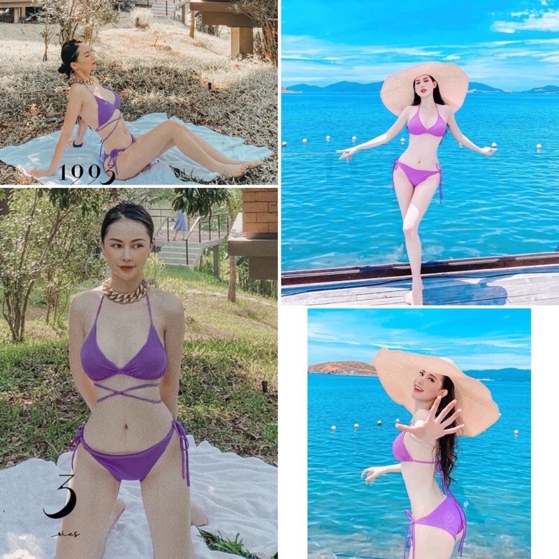 Bikini 2 mảnh đẹp đồ bơi nữ sexy, bộ bơi tam giác có mút đệm dây dài nhiều màu