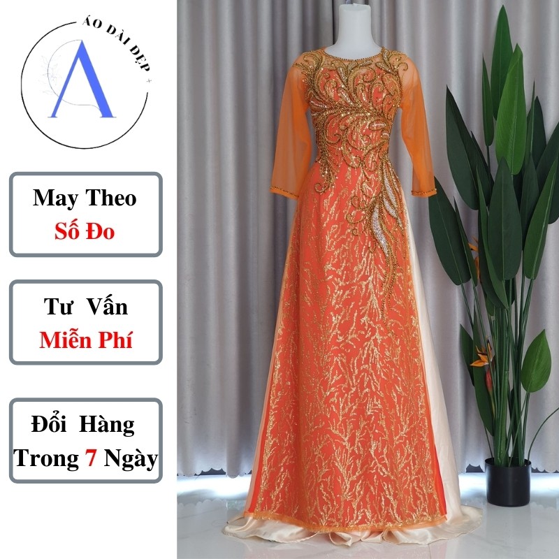 Áo dài bà sui - Áo dài cho mẹ cô dâu màu vàng chanh ADM018