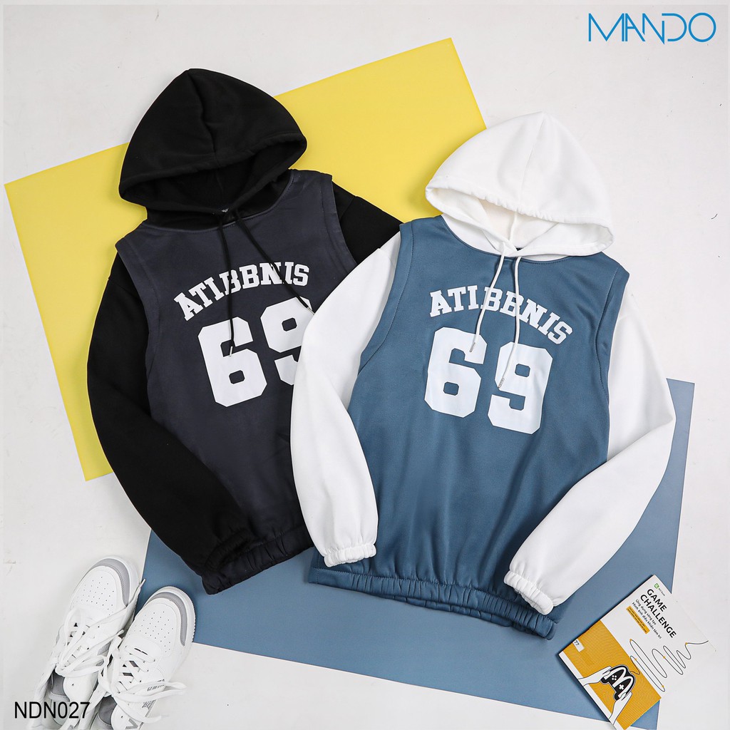 Áo Hoodie Nỉ Bông Nam Dài Tay MANDO 2 Màu Có Mũ Form Rộng Họa Tiết In Basic Thể Thao Unisex Thời Trang Hàn Quốc NDN027 | BigBuy360 - bigbuy360.vn