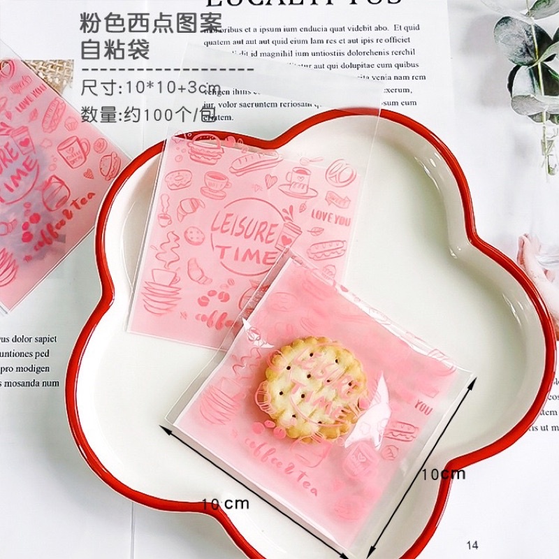 Set 10, 20, 50 túi kiếng dán đựng bánh cookie, quà tặng mèo mini sweet times 10 x 10 cm