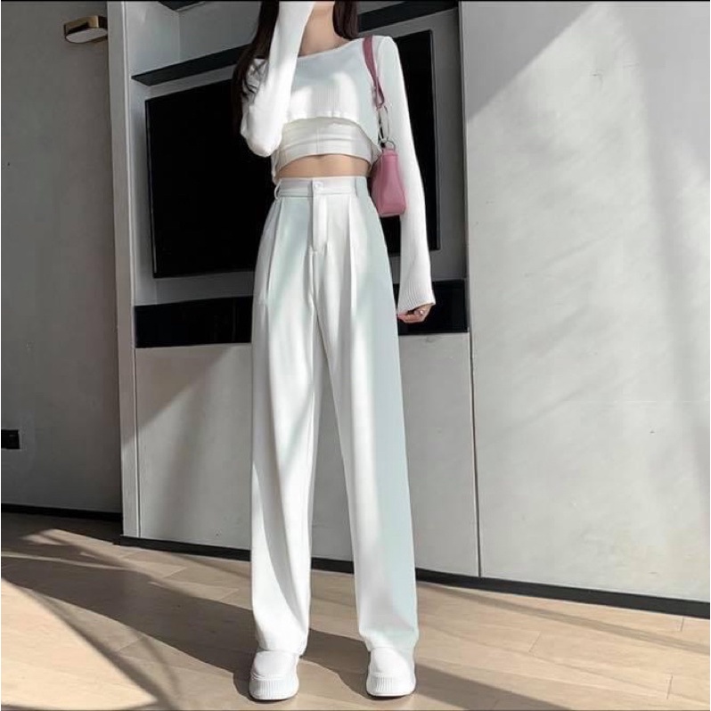 Quần tây baggy nữ dáng suông dài ống rộng trơn - Order taobao quảng châu