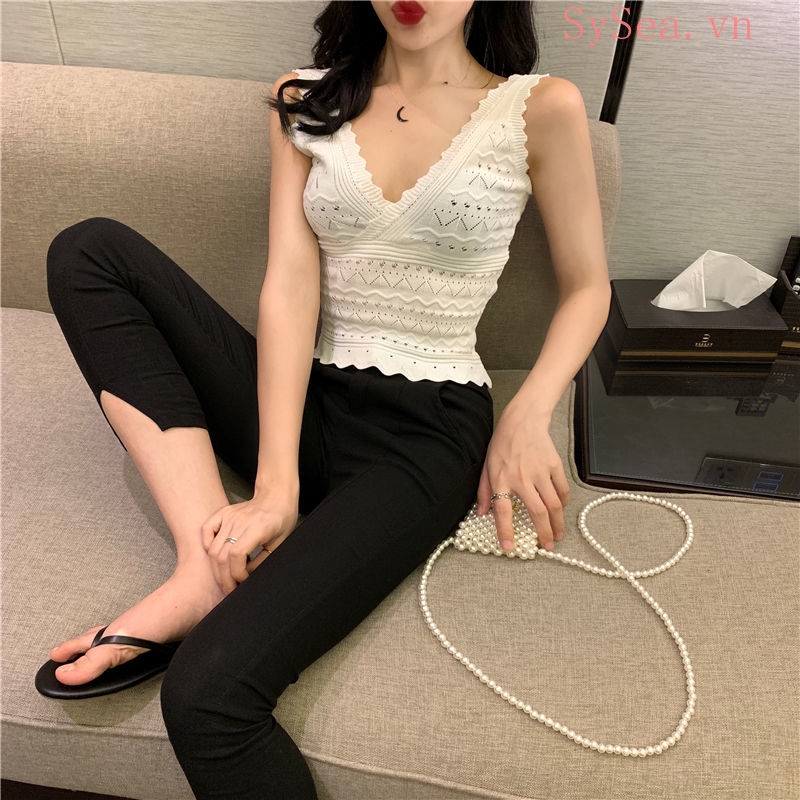 Áo hai dây dệt kim kiểu dáng quyến rũ cho nữ