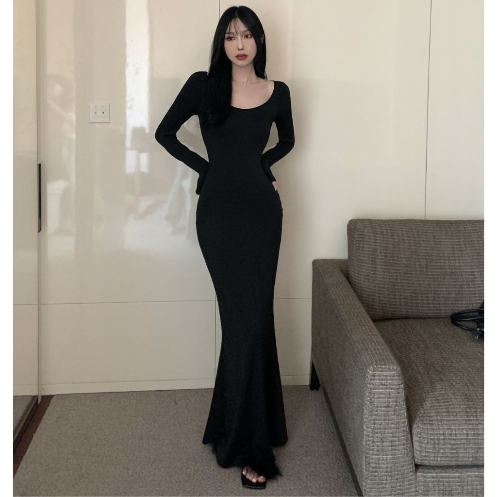 Váy body dáng dài đuôi cá, đầm body dài tay dáng dài nữ hàng cao cấp order Taobao nhà Oanhdilys