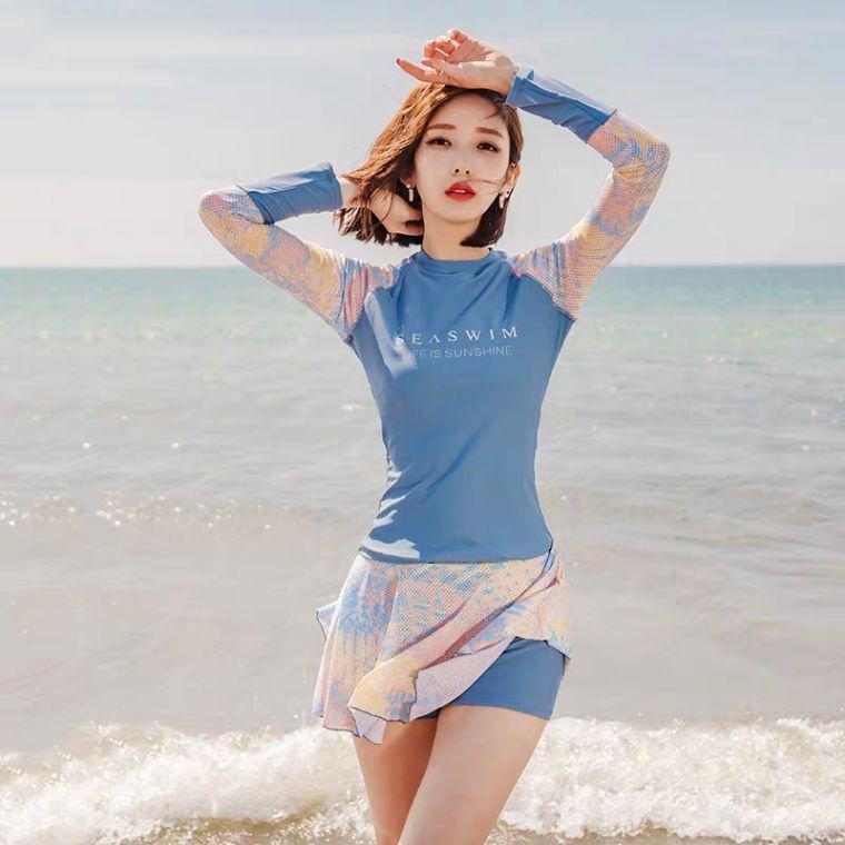 Bộ đồ bơi thể thao tay dài chống nắng phong cách Hàn Quốc cho nữ