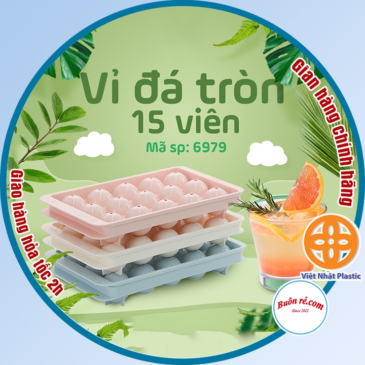 Khay đá tròn 15 viên Việt Nhật 6979 có nắp đậy, vỉ đá làm thạch hình tròn cute cho bé - 01573