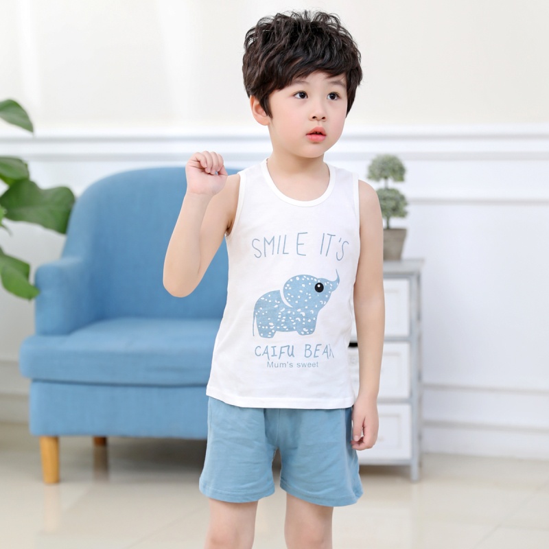 Bộ Áo Ba Lỗ + Quần Short Cotton In Họa Tiết Hoạt Hình Dễ Thương Thời Trang Mùa Hè Cho Bé 90-140cm
