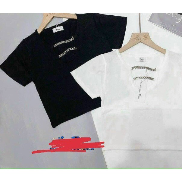 Áo kiểu croptop tay ngắn khoét núm cổ dây xích cực hot , chất thun bozip mềm mịn