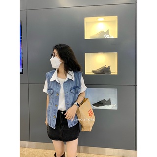 Áo gile denim cổ đắp [ Hình shop chụp ]