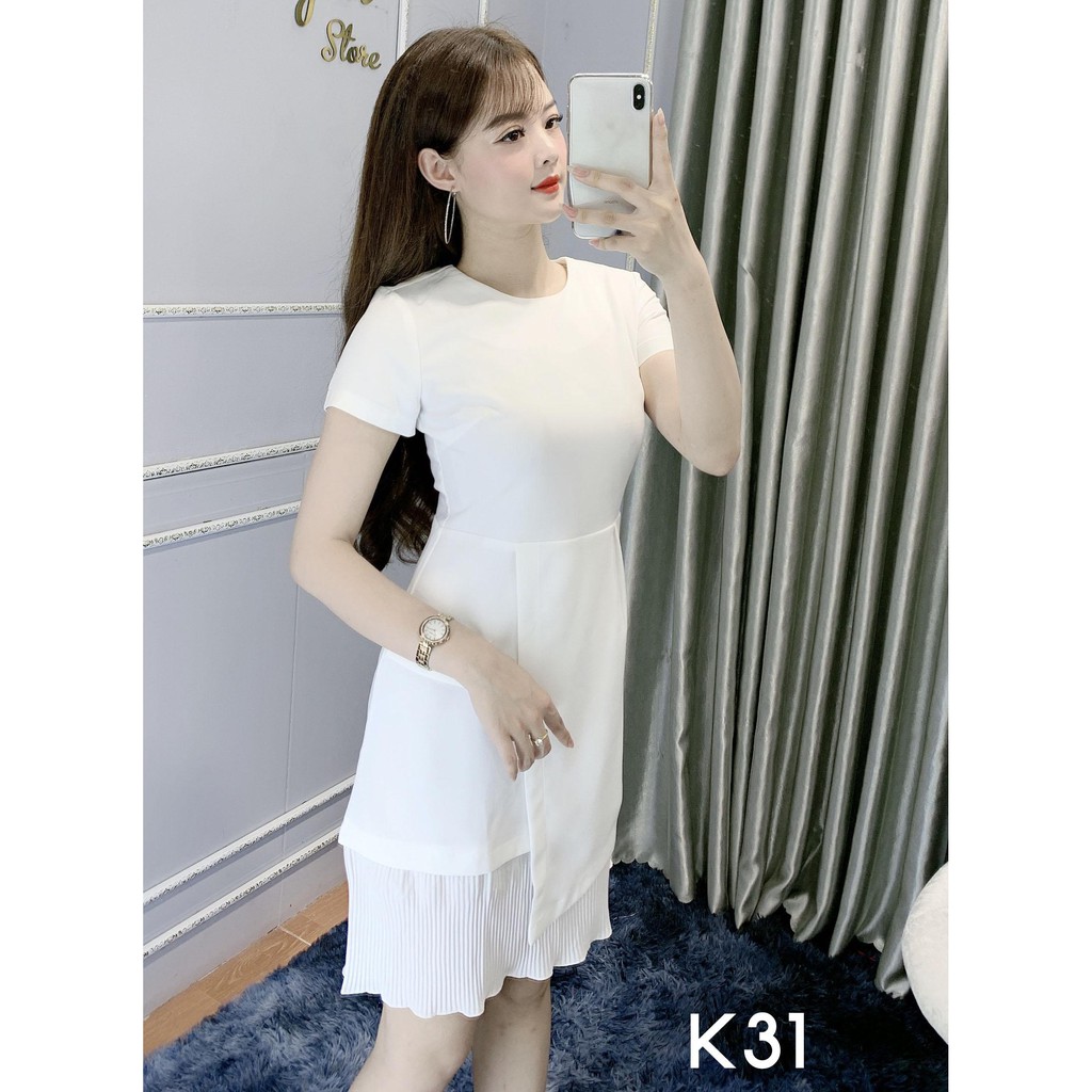 Đầm Công Sở Dáng Suông Xếp Ly Ôm Eo - She Loves K31 Màu Trắng | WebRaoVat - webraovat.net.vn