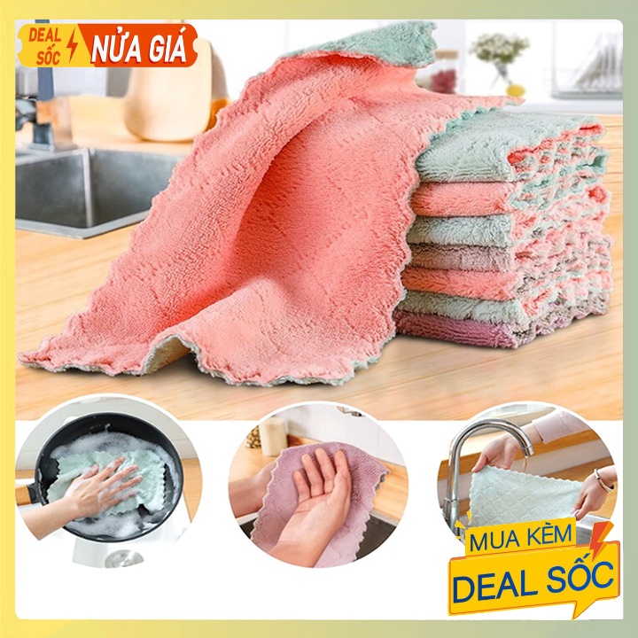 Khăn lau bếp đa năng 2 mặt siêu thấm kháng khuẩn lau bếp, bát đĩa