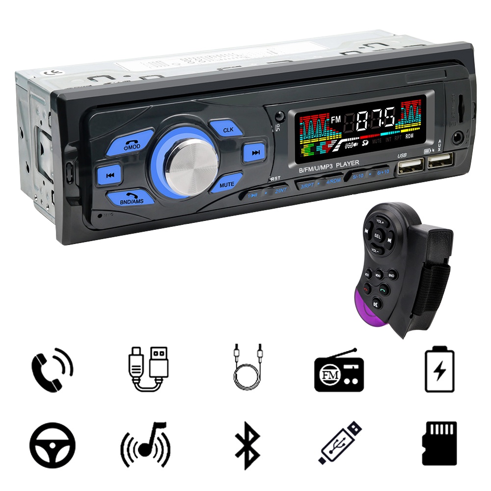 Máy Nghe Nhạc MP3 1 Din Hai Cổng USB Có Điều Khiển Từ Xa Cho Xe Hơi