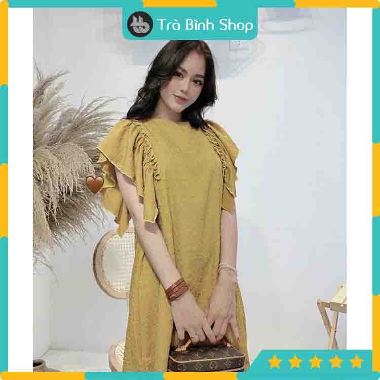 Đầm tay bèo công sở chất lụa xốp hàn Váy cổ tròn dáng suông hàng qc cao cấp