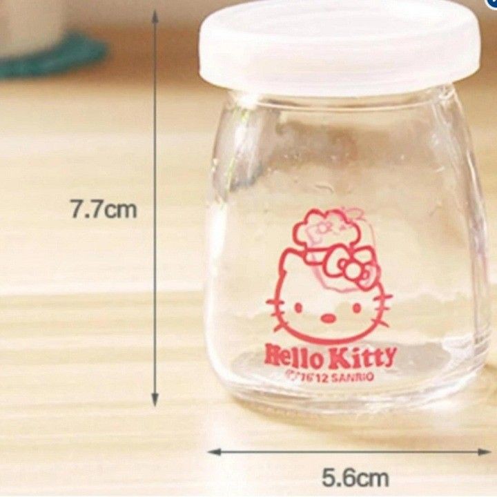 [Siêu HOT] Bộ 12 Hũ Đựng Sữa Chua Thuỷ Tinh Hello Kitty