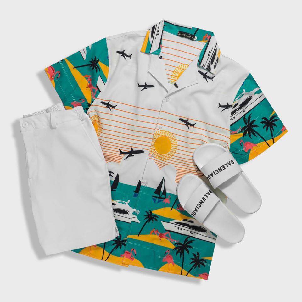 sơ mi nam họa tiết, cộc tay,  kiểu dáng hàn quốc ,vải lụa , mềm mịn,thoáng mát, không nhăn, không xù.đi biển | BigBuy360 - bigbuy360.vn