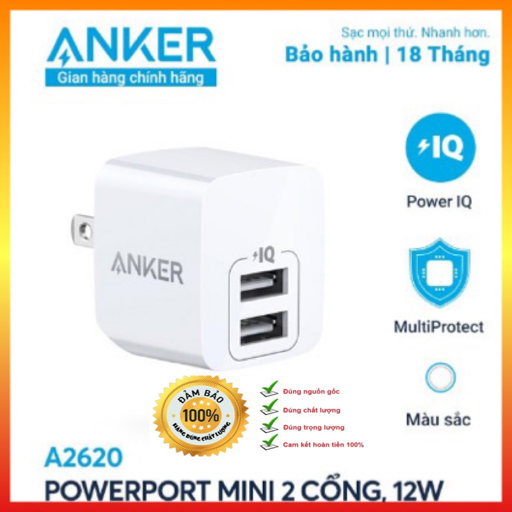 Củ Sạc ANKER PowerPort Mini 2 cổng 12W - A2620