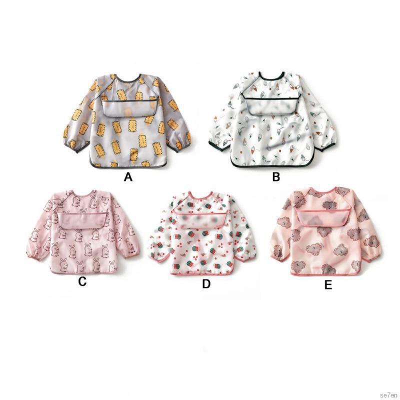 Yếm dài tay dễ thương chống thấm nước thời trang unisex cho bé tập ăn